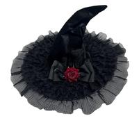 Chapeau de sorcière avec aspect velours doux et accent sur le devant | Couronne pointue en velours avec bord à volants en maille de dentelle pour tenues de cosplay et déguisement, photos de fête