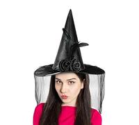 Chapeau de sorcière avec demi-voile et fleur, accessoire de costume d'Halloween pour vacances, cosplay, événement, rassemblement gothique, école, jeu