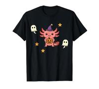 Chapeau de sorcière Axolotl Mignon Halloween Citrouille Fantôme Kawaii T-Shirt Graphique avec Valeur, Homme, Noir, S
