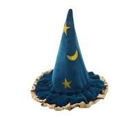 Chapeau de sorcière bleu, chapeau de sorcière d'Halloween,Chapeaux de sorcière d’Halloween - Chapeau pointu pour adulte à motif étoile et lune, chapeau de magicien à large bord pour femmes, Costumes d