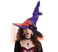 Chapeau de sorcière, chapeau pointu en dentelle vintage | Os de doigt rétro araignée noire chapeau de sorcière pour femme - Pour bal, bal masqué, événement, décorations de fête, extérieur, intérieur