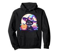 Chapeau de sorcière Chat Citrouille Jack o Lanterne Graphique Halloween Kitty Sweat à Capuche