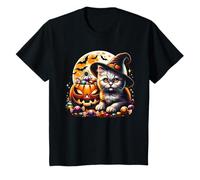 Chapeau de sorcière Chat Citrouille Jack o Lanterne Graphique Halloween Kitty T-Shirt