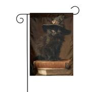 Chapeau de sorcière chat noir sur livres drapeau de jardin 30 x 45 cm vertical double face ferme vacances décorations extérieures drapeau de cour
