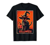 Chapeau de sorcière Chat Noir Vintage Style Affiche Halloween T-Shirt