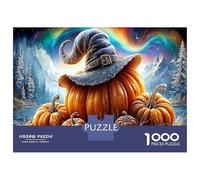 Chapeau de Sorcière Citrouille Puzzle 1000 Pièces Premium Set Magicien Citrouille Magique pour Adultes Relaxation Mentale & Anti-Stress Carton Premium Activité Après École Cadeau 52x38cm