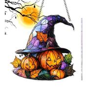 Chapeau de Sorcière Décor Attrape-Soleil - Décor Mural Halloween Vitrail à Suspension | Décoration Saisonnière Festive 2D pour Salon Véranda Événements à