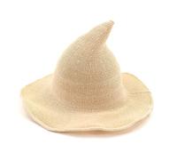 Chapeau de sorcière d'Halloween à large bord tricoté - Chapeau pointu pour femme - Beige