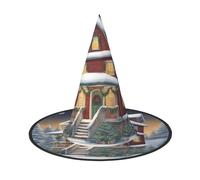 Chapeau de sorcière d'Halloween avec impression maison de village de Noël, chapeau de magicien pour les fêtes, accessoire parfait pour les costumes, les fêtes de fin d'année