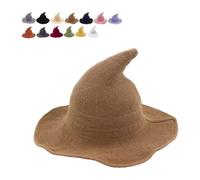 Chapeau de sorcière d'Halloween, chapeau de sorcière classique H-at tricoté H-at 45,7 cm en feutre solide à large bord, chapeau de fête gothique pour homme et femme (kaki)