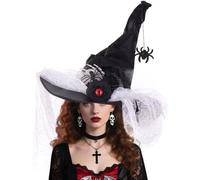 Chapeau de sorcière d'Halloween | Chapeau pointu à large bord en dentelle - Chapeau de sorcière avec motif en os du doigt, dentelle et araignée, pour bal, bal masqué, événement, décorations de fête