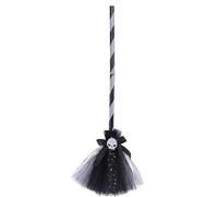 Chapeau de sorcière d'Halloween pour filles, accessoire de conte de fées pour Halloween, déguisement de sorcière - Costume de tête de mort, balai, ruban pour fête à thème, fête costumée, défilé, jeu