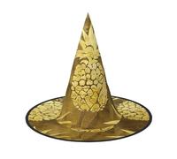 Chapeau de sorcière doré avec imprimé ananas pour Halloween | Accessoire de costume de carnaval polyvalent et pliable pour événements sur le thème des fêtes
