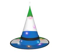 Chapeau de sorcière drapeau de la Sierra Leone - Accessoires de costume d'Halloween pour fête, bal masqué et robe de cosplay pour femme - Casquette lumineuse LED
