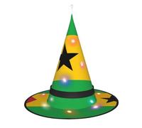 Chapeau de sorcière Drapeau de Sao Tomé et Principe - Accessoires de costume d'Halloween pour fête, bal masqué et robe de cosplay pour femme - Casquette lumineuse LED