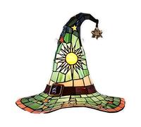 Chapeau de sorcière en vitrail attrape-soleil à suspendre pour décoration d'Halloween pour balcon, cour, maison, panneau en verre coloré