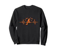 Chapeau de sorcière et Balai Heartbeat EKG Line Halloween Sweatshirt