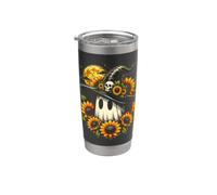 Chapeau de sorcière fantôme tournesol Halloween automne fleur lune Gobelet isotherme en acier inoxydable double paroi