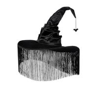 Chapeau de sorcière froncé à large bord avec frange, costume d'Halloween avec araignée