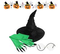 Chapeau de Sorcière - Gants et Accessoires de Sorcellerie | Tenue Halloween Déguisement Cosplay pour Jeunes Filles Fête Festival Rassemblement Maison Extérieur