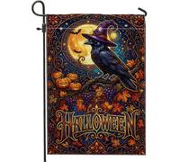 Chapeau de sorcière gothique corbeau Halloween drapeau de jardin 30,5 x | Chapeau de sorcière corbeau, drapeau de pelouse, art du vitrail, récolte de citrouilles d'automne, décoration de cour