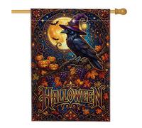 Chapeau de sorcière gothique pour Halloween 71 x 101 cm | Chapeau de sorcière corbeau, drapeau de pelouse, art du vitrail, récolte de citrouilles d'automne, décoration de cour