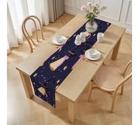 Chapeau de Sorcière Halloween Chemin de Table Lavable Facile d'entretien, Broomstick Étoile Magique Cartoon Chemin de Table pour Décorations de Table Armoires Dîner Cuisine Fête Mariage 30 x 100 cm