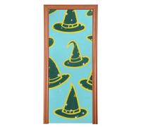 Chapeau de sorcière « Happy Halloween » - Couverture de porte bleue de Noël - 89 x 200 cm - Bannière blanche et bleue - Décoration de fête et fournitures pour la maison M