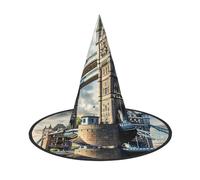 Chapeau de sorcière historique avec imprimé Old Tower Bridge de Londres, unisexe, pour les fêtes, Noël, les carnavals et le cosplay