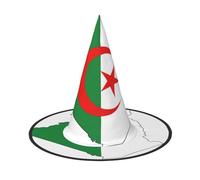 Chapeau de sorcière imprimé drapeau de l'Algérie - Chapeau de sorcière d'Halloween - Accessoire de costume de sorcière pour Halloween, cosplay, fête, vacances