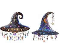 Chapeau de sorcière magique lumineux pour Halloween - Décoration de jardin, d'arbre et de cour avec éclairage d'ambiance mystique (bleu + orange)
