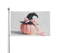 Chapeau de sorcière noir citrouille avec nœud rose, bannière de vœux avec œillets, décoration d'intérieur ou d'extérieur