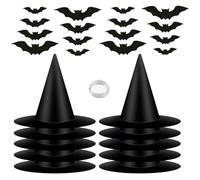 Chapeau De Sorcière Noir,Décorations Halloween Décor Effrayant Avec Chauves-Souris - Set de Chapeaux de Sorcière avec Cordon en Nylon de 50 m,pour Maison Hantée Jardin Extérieur Arrière-cour Patio Por
