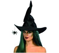 Smiffys Chapeau sorcière, Noir, avec araignée Halloween
