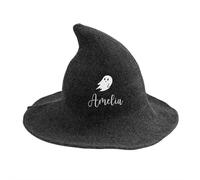Chapeau de sorcière personnalisé pour Halloween avec broderie de nom, accessoire de sorcière personnalisé, chapeau à large bord, décoration de costume de bal masqué