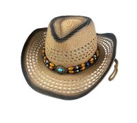 Chapeau de sorcière pour femme - Chapeau de cowboy western pour homme et femme - Chapeau élégant avec large bord - Ruban de perles - Chapeau classique pour la mode country en plein air, Noir2, M