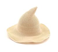 Chapeau de sorcière pour femme - Chapeau de sorcière d'Halloween à large bord tricoté - Chapeau pointu pour cosplay - Beige
