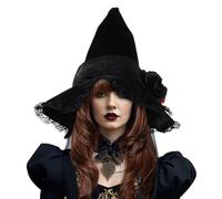 Chapeau de sorcière pour femme - Grand chapeau de sorcière froncé - Costume de fête d'Halloween de magicien Cosplay - Chapeau de sorcière d'Halloween - Chapeau de sorcière Reine gothique Ma