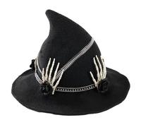 Chapeau de sorcière punk sorcier cosplay fête Halloween Costume de jeu de rôle Déguisement pointu avec main squelette Accessoire de tenue d'Halloween