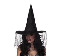 Boland -10232490 Chapeau sorcière avec voile pour adultes, noir, taille unique, 97002