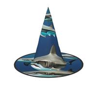 Chapeau de sorcière unisexe avec imprimé requins marteaux pour adolescents et adultes pour carnaval à large bord