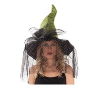 Chapeau de sorcière verte avec voile 59 cm - DisfraZZes - Accessoire de déguisement - Noir - Mixte - Halloween