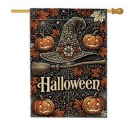 Chapeau de sorcière vintage d'Halloween et drapeau de maison citrouilles 71