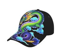 Chapeau De Sport Dragon Vert avec des Nuages Bleus Et du Feu Casquette De Baseball Décontractée Baseball Cap Confortable Casquette Trucker pour Voyages Sports De Plein Air Plage 57-60Cm