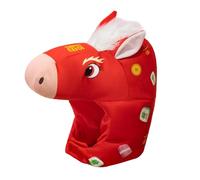 Chapeau de tête de cheval en polyester PP coton 30 x 35 cm 200 g - 2026 Année du cheval Bonnets en peluche pour adultes et adolescents, accessoire pour déguisement du Nouvel An chinois pour la scène