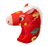 Chapeau de tête de cheval en polyester PP coton 30 x 35 cm 200 g - 2026 Année du cheval Bonnets en peluche pour adultes et adolescents, accessoire pour déguisement du Nouvel An chinois pour la scène