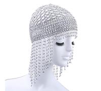 Chapeau de tête de danse orientale en perles pour filles et femmes, couvre-chef, accessoire pour cheveux, accessoire pour fête, mariage (couleur : argent)