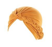 Chapeau de tête ethnique, turban pour femme, multicolore, tresse latérale, hijab, couleur unie, chapeau musulman Baotou bandeau élastique fin pour femme, a, Taille unique
