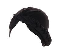 Chapeau de tête ethnique, turban pour femme, multicolore, tresse latérale, hijab, couleur unie, chapeau musulman Baotou bandeau élastique fin pour femme, Noir , Taille unique