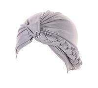 Chapeau de tête ethnique, turban pour femme, multicolore, tresse latérale, hijab, couleur unie, chapeau musulman Baotou bandeau élastique fin pour femme, E, Taille unique